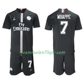 Camisola Paris Saint-Germain Mbappe 7 Jodan Preto Criança 3º Equipamento 2018/19 Manga Curta